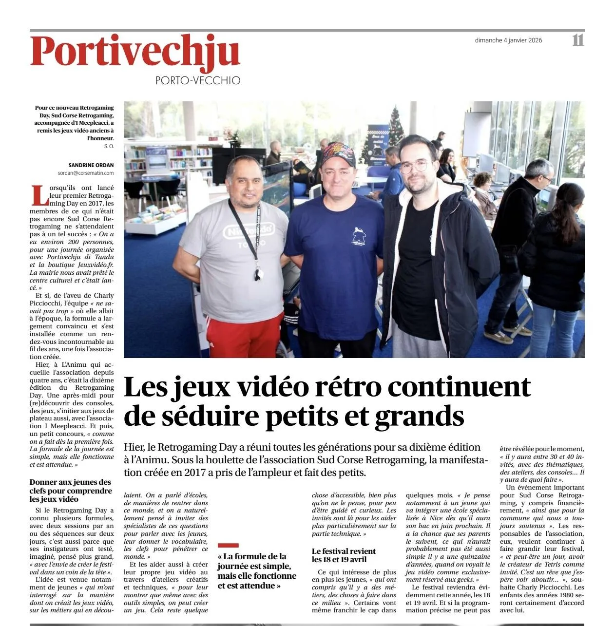 Rétro Gaming et i Meepleacci dans Corse Matin